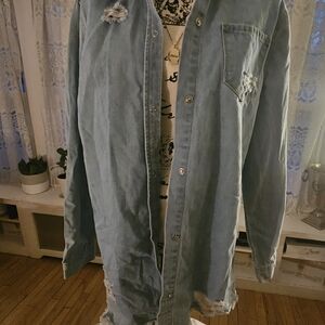 Distressed Denim Shirt Jacket